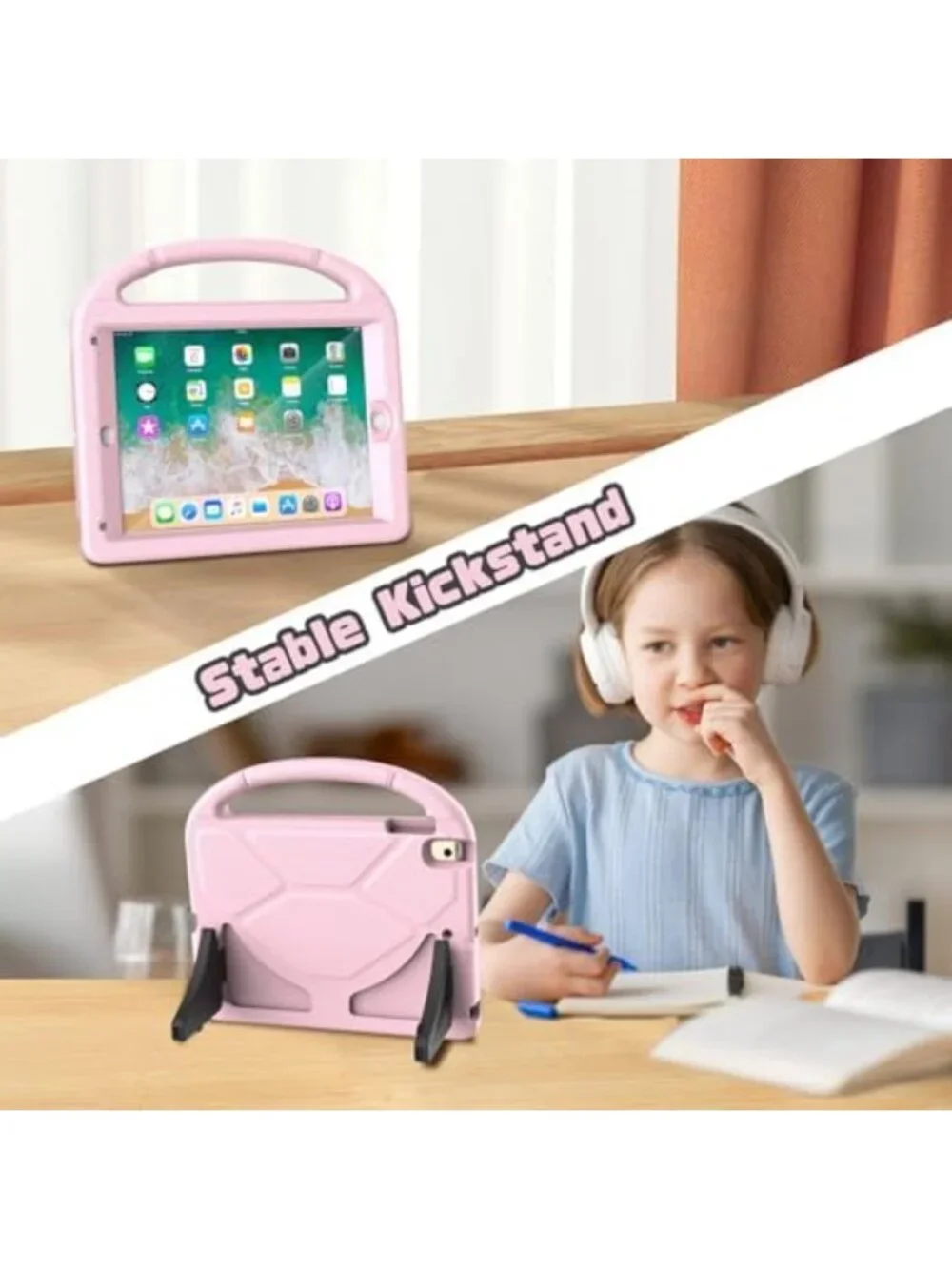 Shockproof Kids iPad Case for 5th/6th Gen, Air 1/2, Pro 9.7 - Light Pink